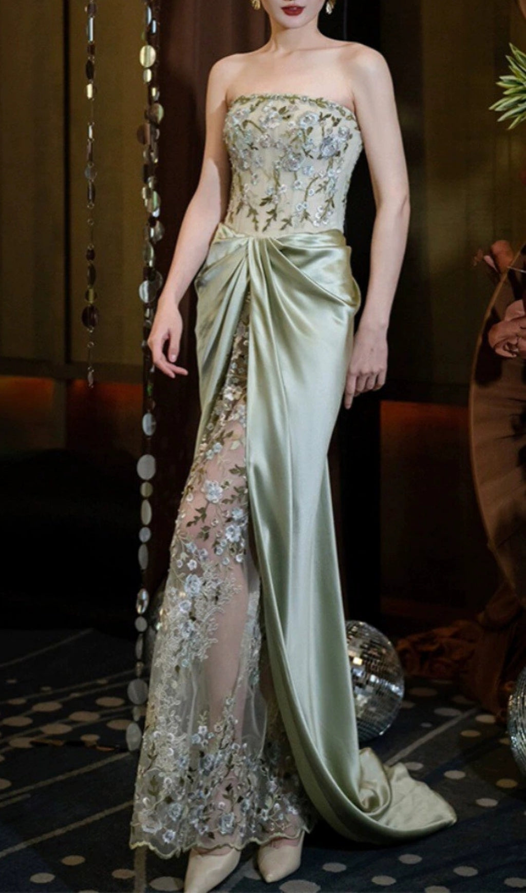 Ellianna Green Strapless Flower Maxi Dress