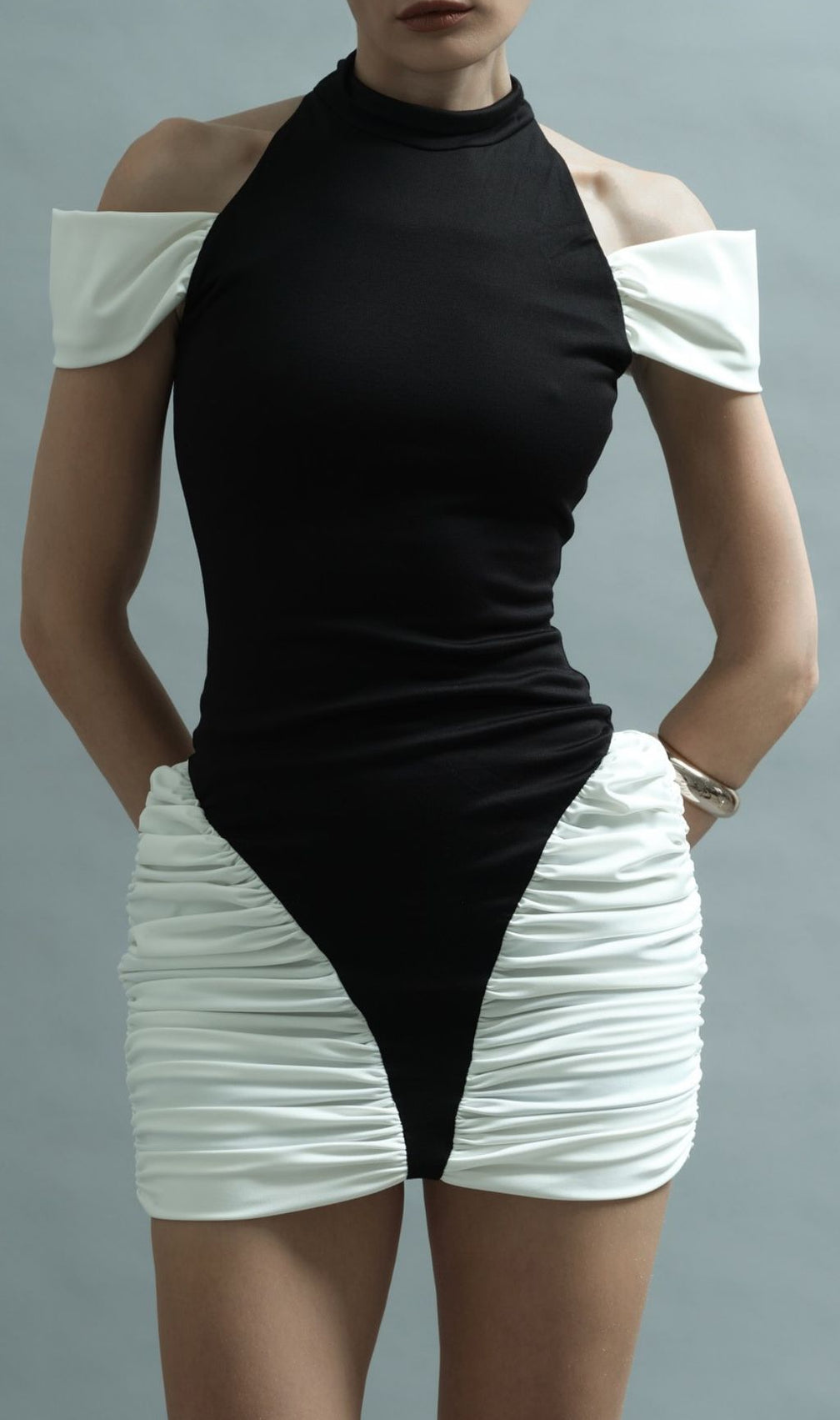 Hesperia Halter Ruched Mini Dress - Two-Tone Bodycon Glamour