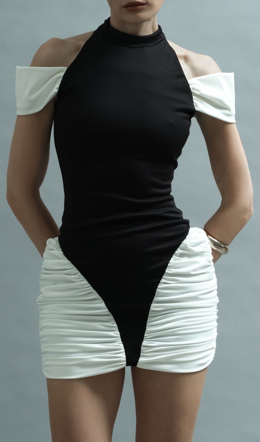 Hesperia Halter Ruched Mini Dress - Two-Tone Bodycon Glamour