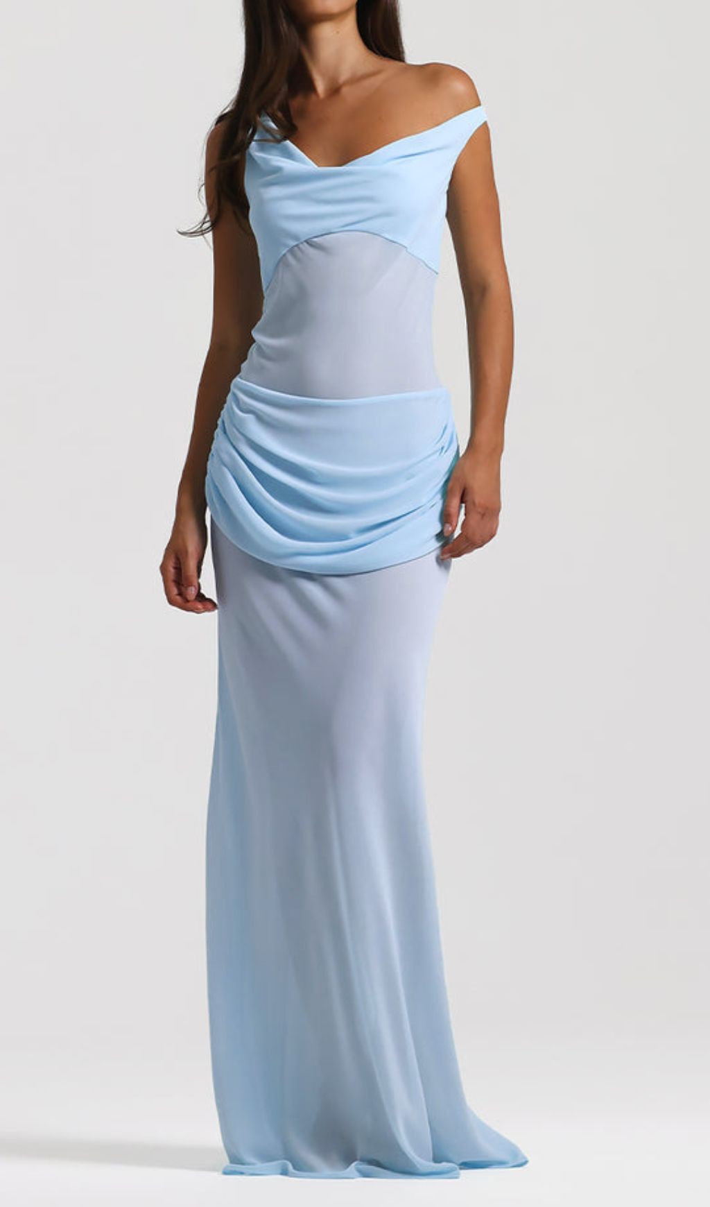 Istas Sky Blue Corset Maxi Gown - Elegant One-Shoulder Formal Dress