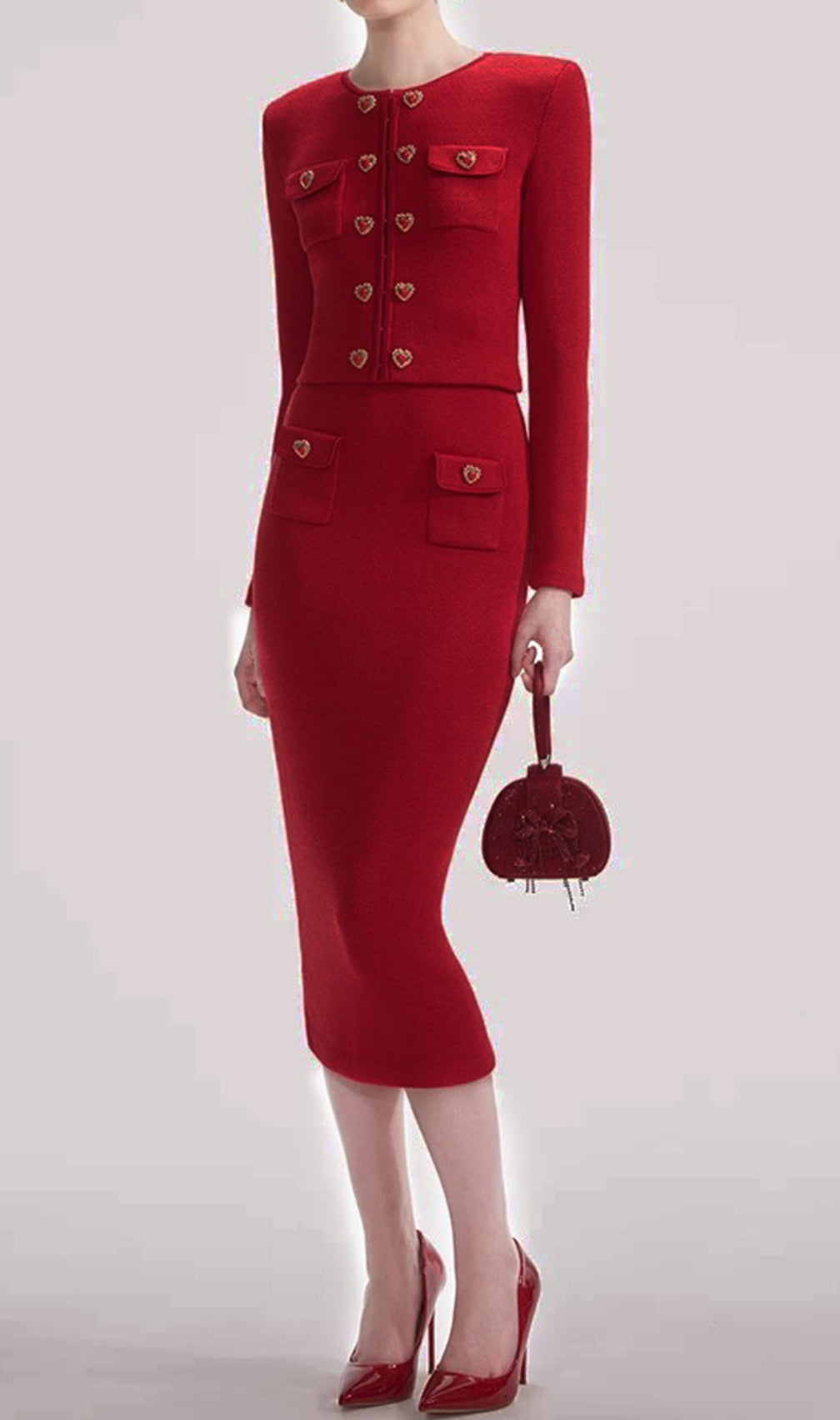 Clia Heart Button Midi Skirt Set