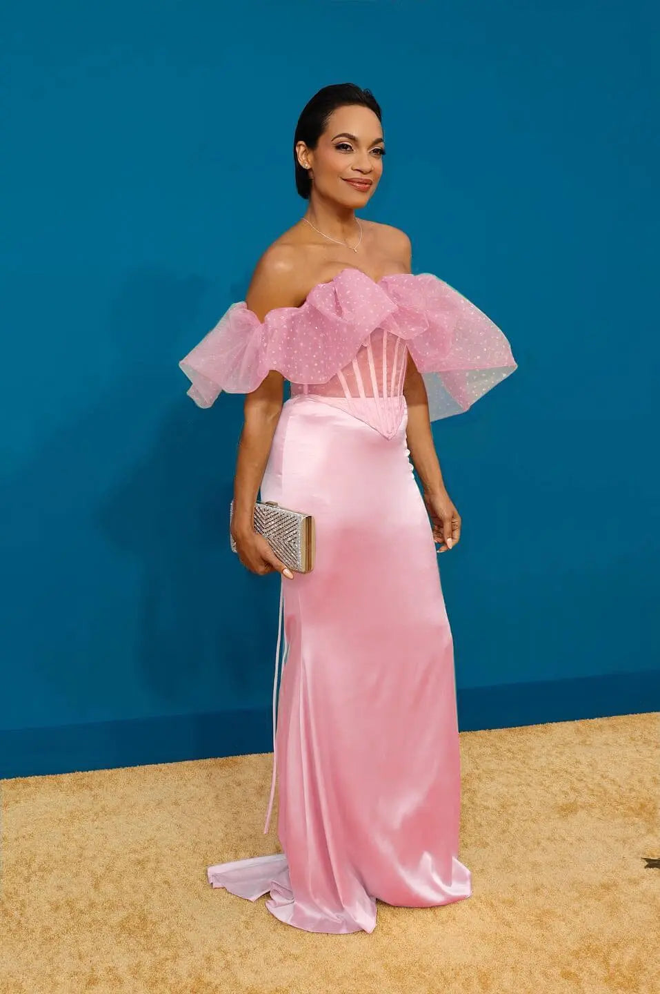 Lace Satin Maxi Dress In Pink