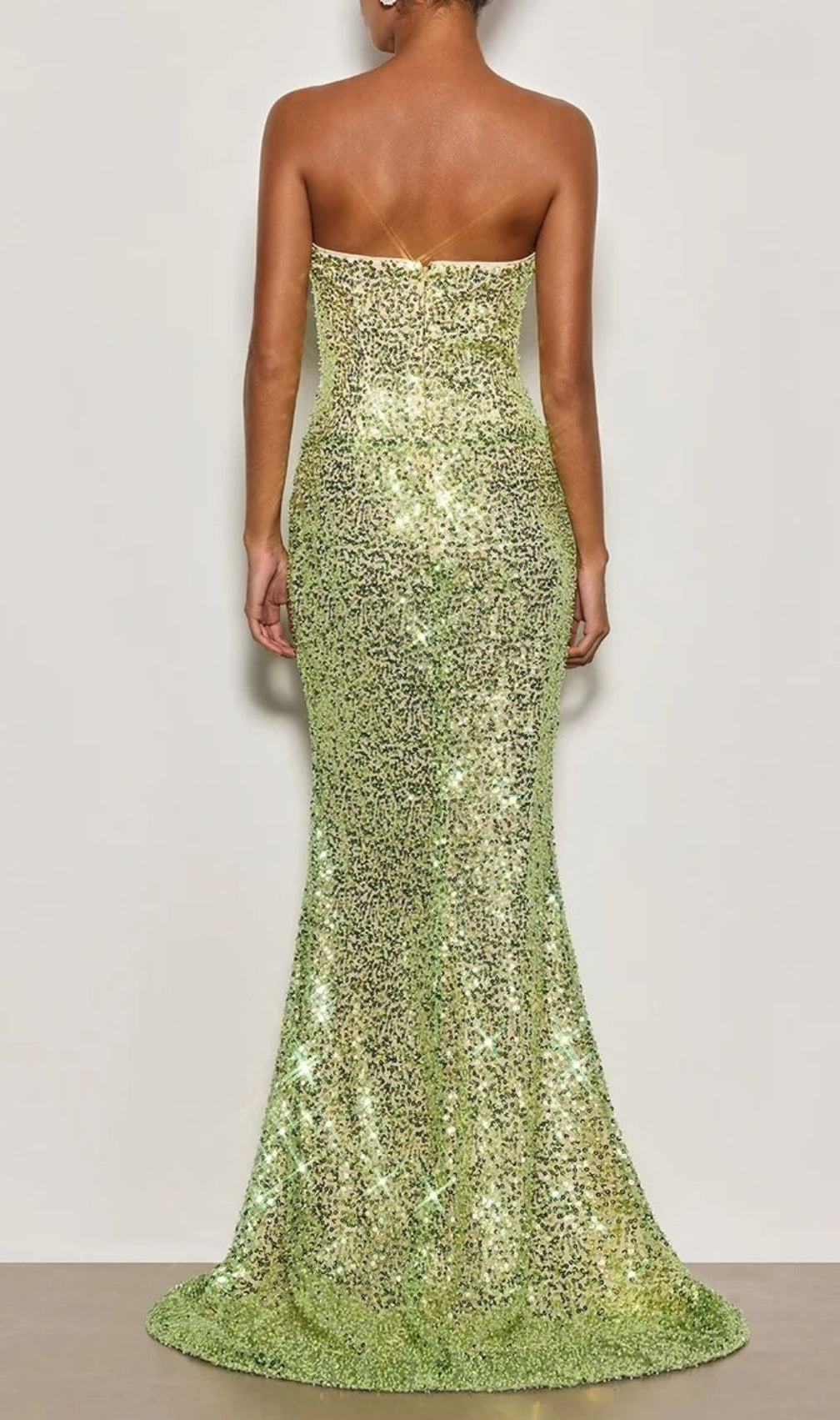 Cytheria Dazzling Lime Green Sequin Illusion Maxi Gown | Strapless Cut-Out Formal Dress