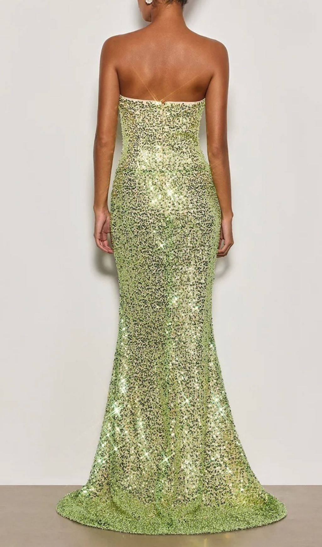 Cytheria Dazzling Lime Green Sequin Illusion Maxi Gown | Strapless Cut-Out Formal Dress
