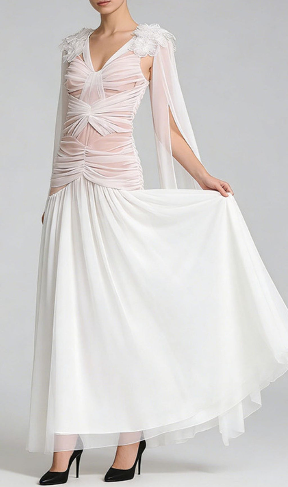 Kevlyn Ethereal White Mesh Maxi Gown - Sheer Elegance & Angelic Charm