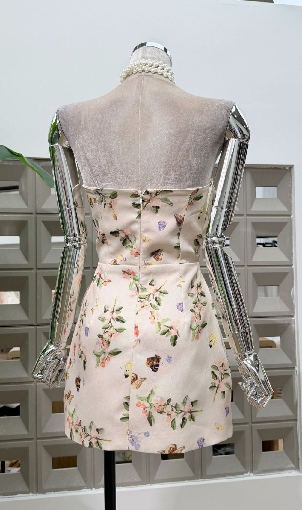 Krishna Strapless Bow Floral Mini Dress