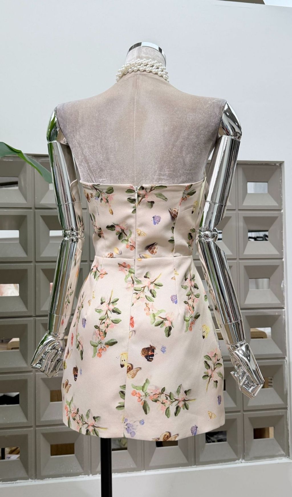 Krishna Strapless Bow Floral Mini Dress