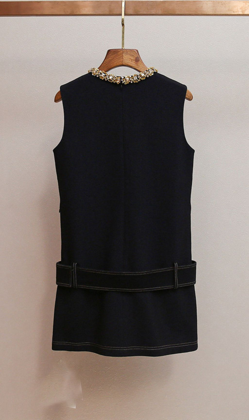 Hatsu Dark Blue Embellished Mini Dress with Diamante Collar & Belt