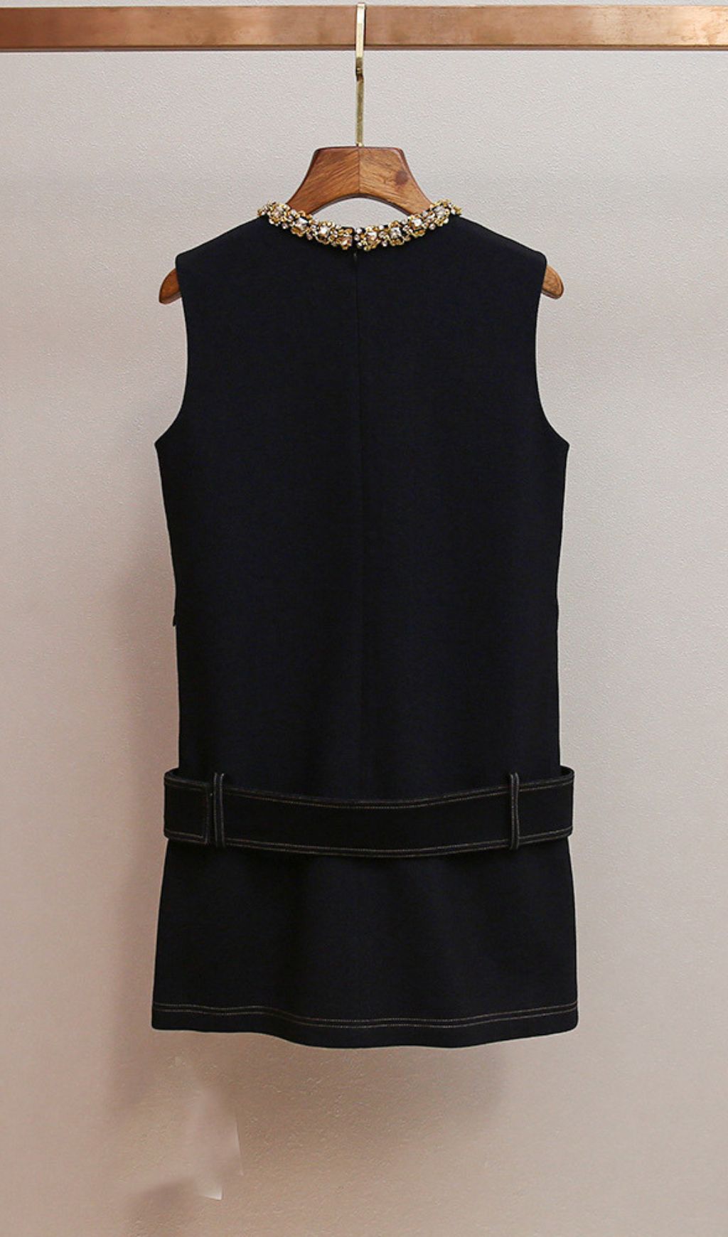 Hatsu Dark Blue Embellished Mini Dress with Diamante Collar & Belt