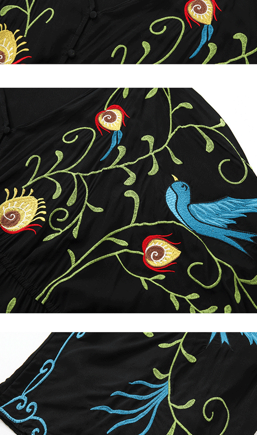 Gita Flower Embroidery Long Sleeve Maxi Dress