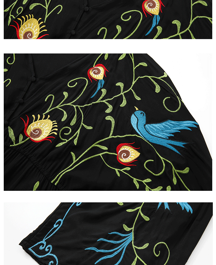 Gita Flower Embroidery Long Sleeve Maxi Dress