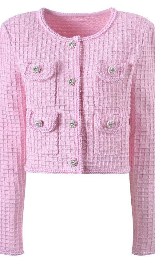 Arwen Pink Sequin Textured Knit Suit