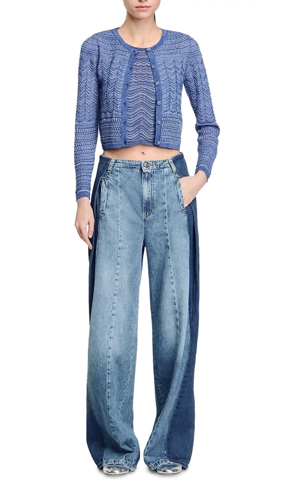 Glitter Crewneck Cardigan Sweater