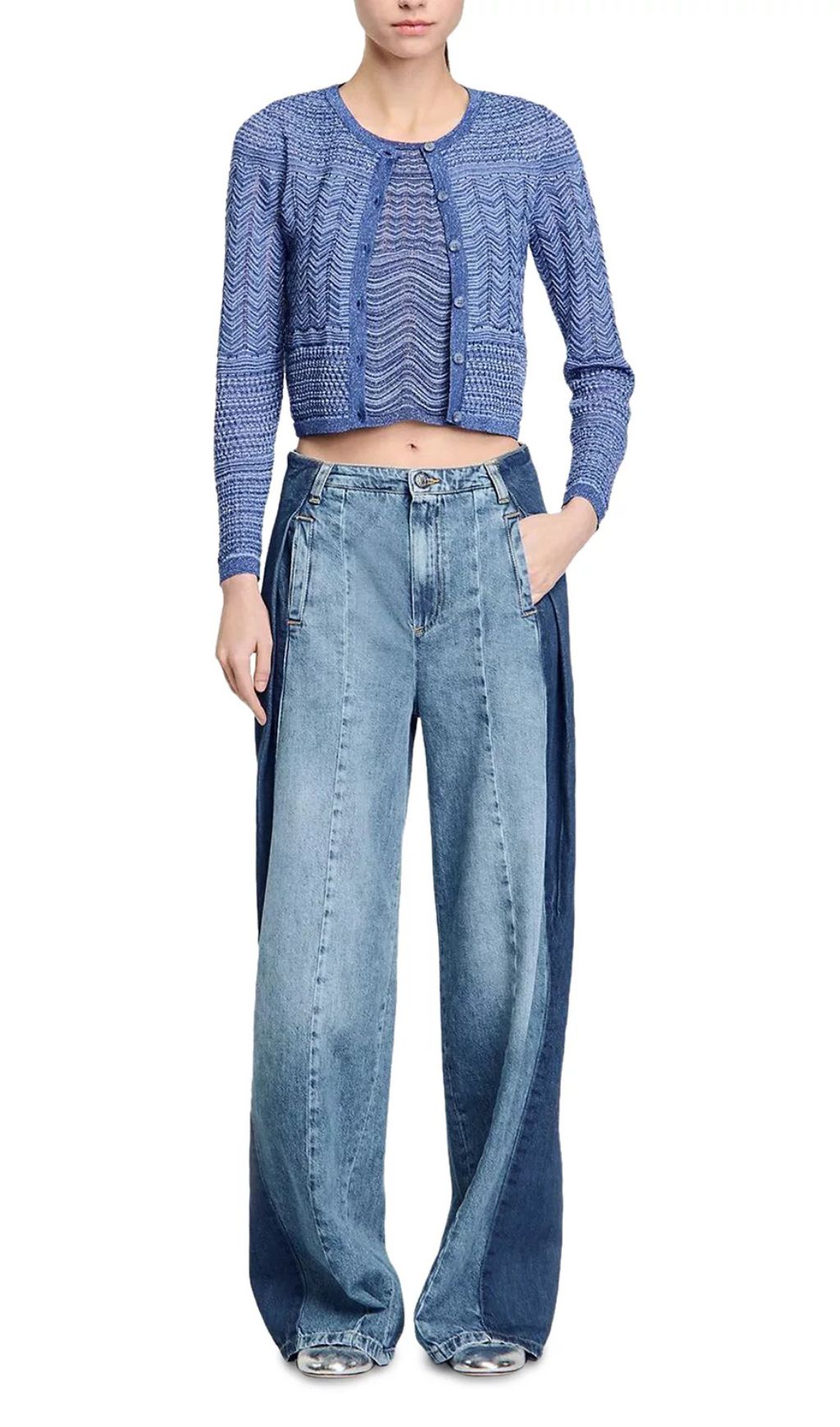 Glitter Crewneck Cardigan Sweater