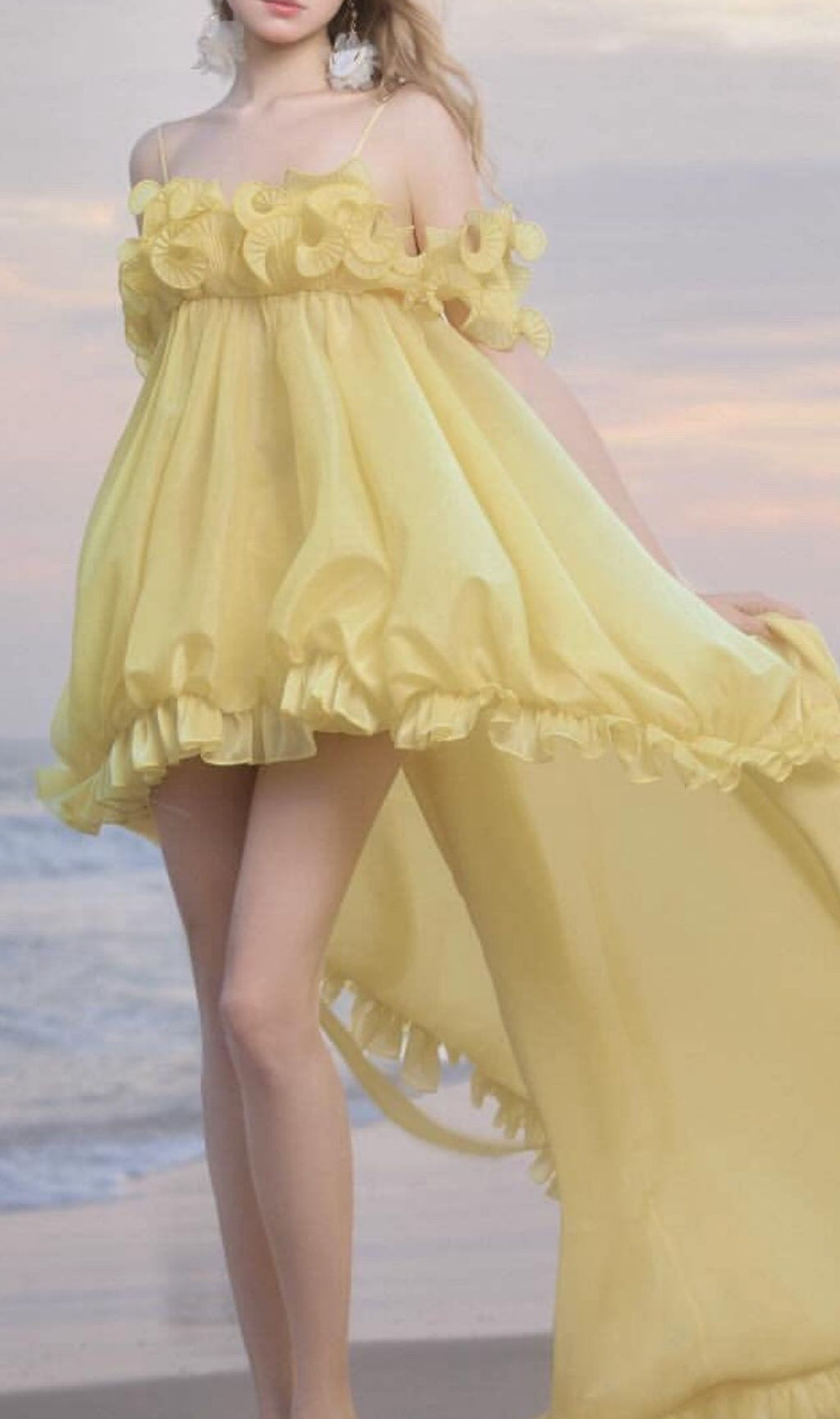Kelis Ethereal Yellow Off-Shoulder Ruffle Maxi Dress | Dreamy Beach & Party Gown