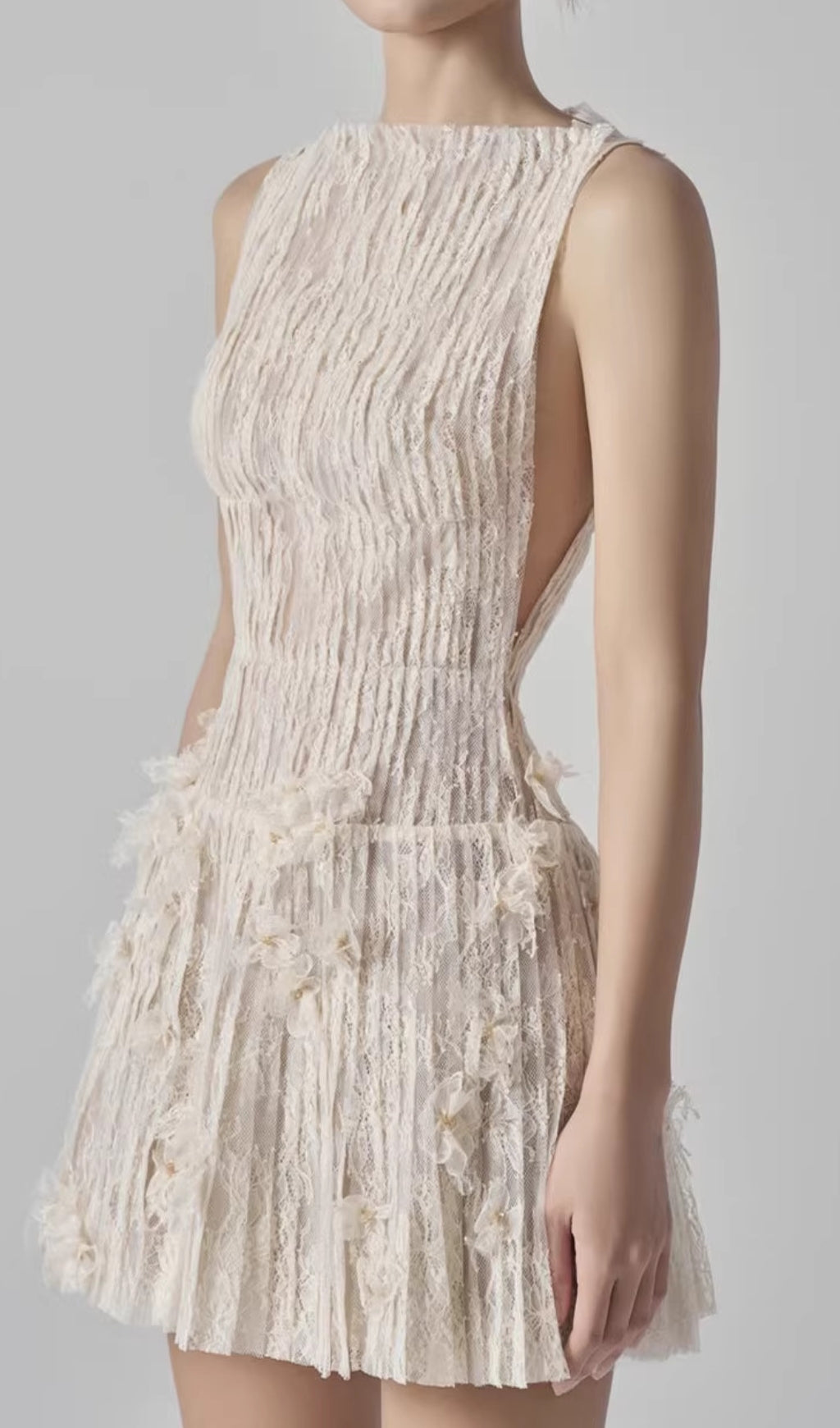 Darda Beige Flower Lace Mini Dress