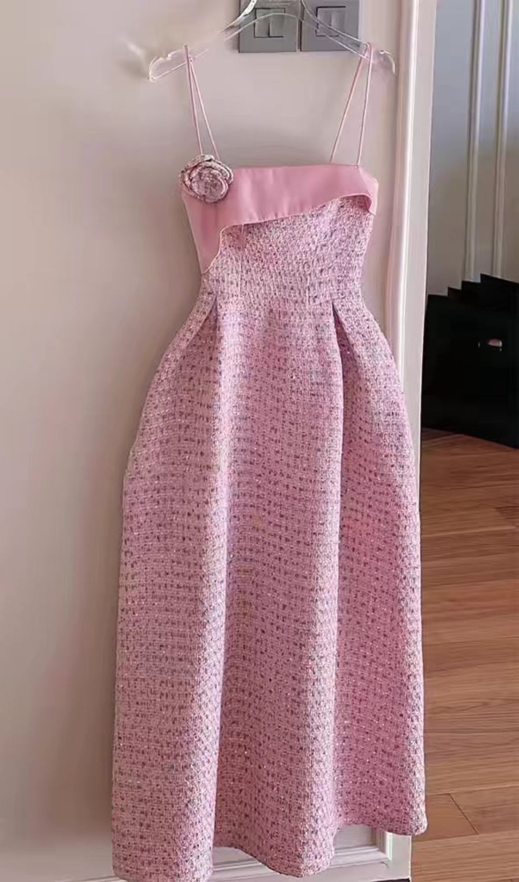 Aquitaine Pink Tweed Midi Dress
