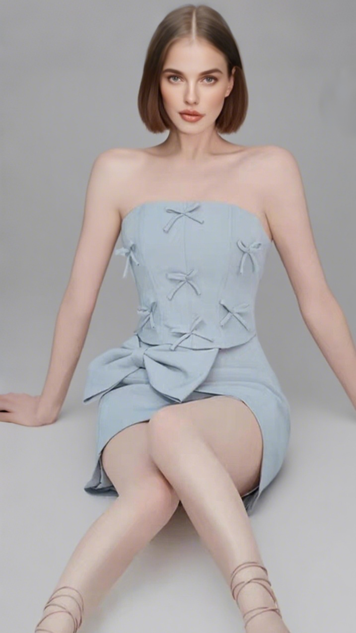 Bow Embellished Two-Piece Set In Blue