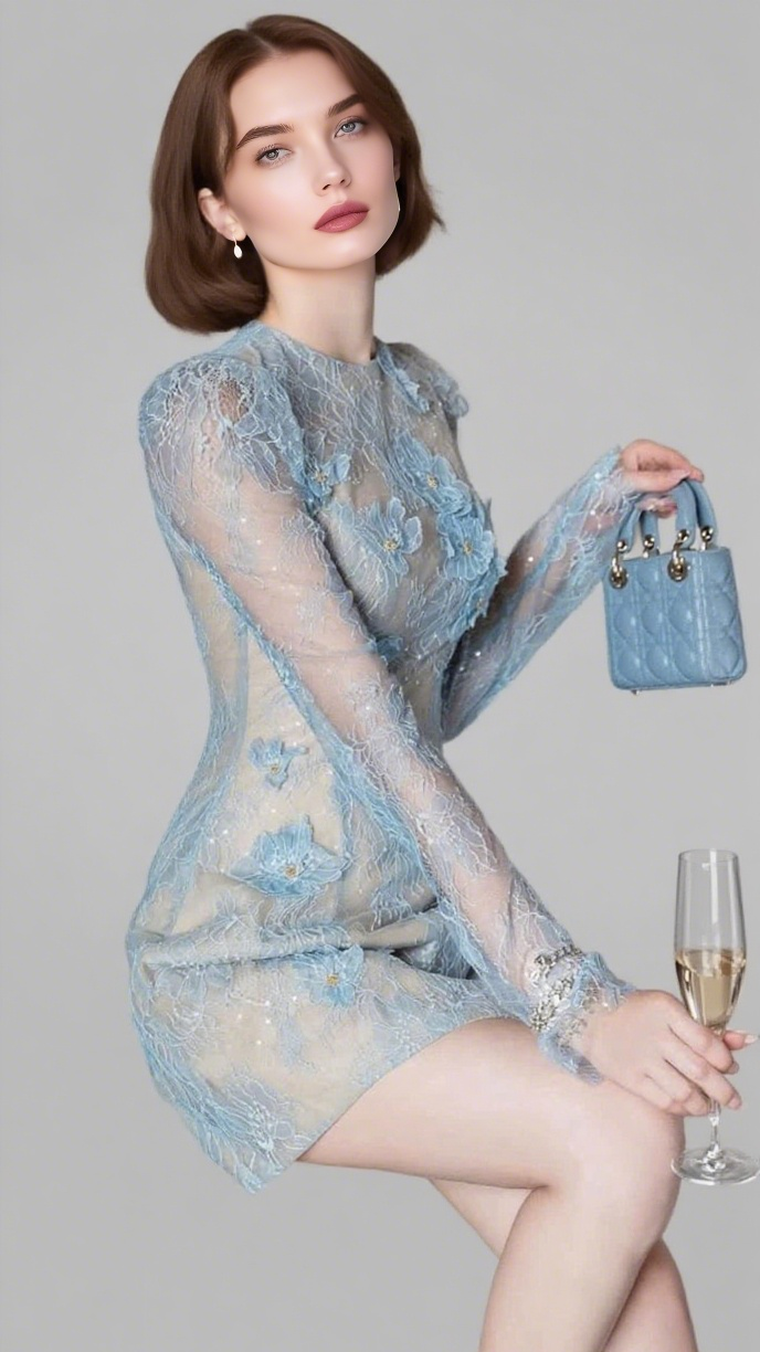 AMY LACE MINI DRESS IN BLUE