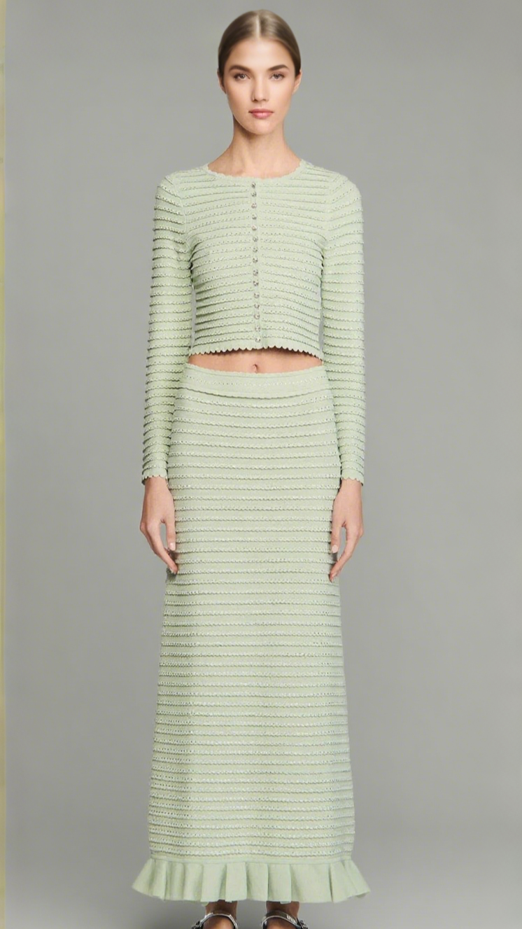 Rhinestone knit maxi skirt in Almond Green