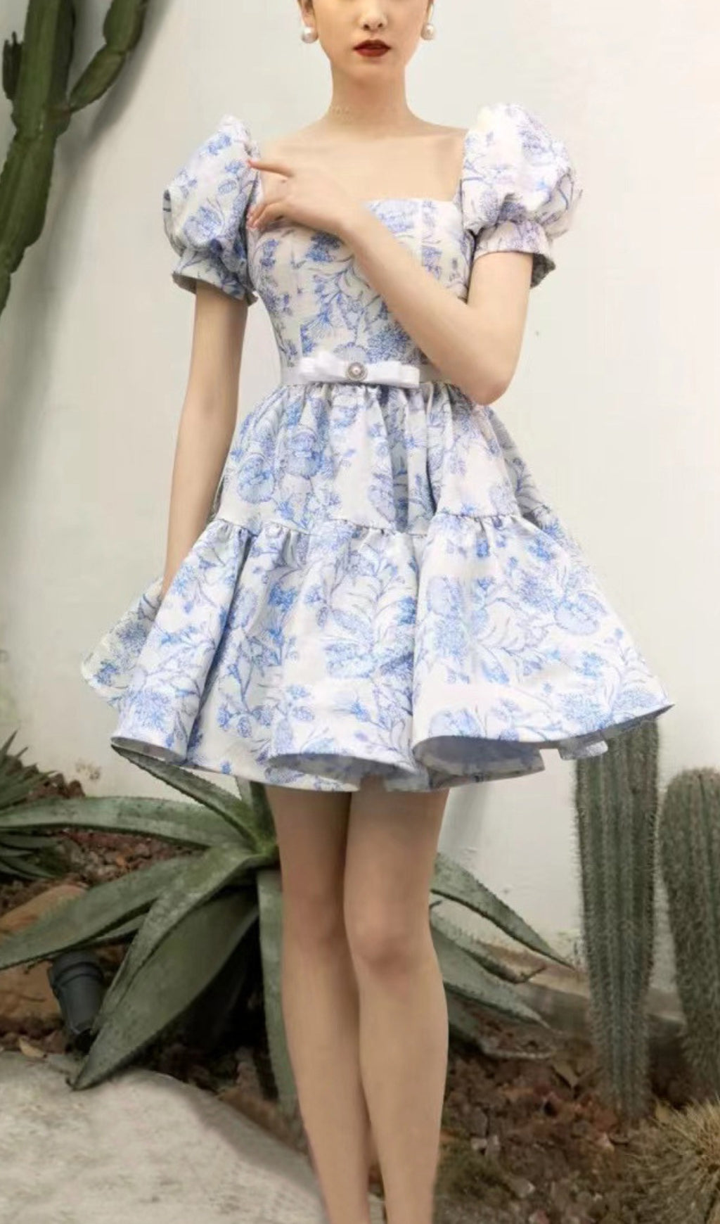 French Puff Sleeve Printed Mini Dress