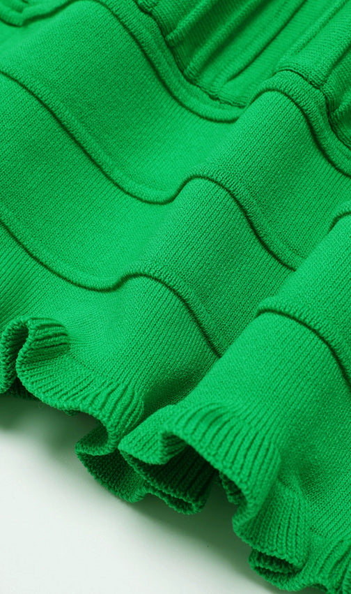 Kimiye Effortless Chic Green Ribbed Knit Mini Dress | Square Neck Sleeveless