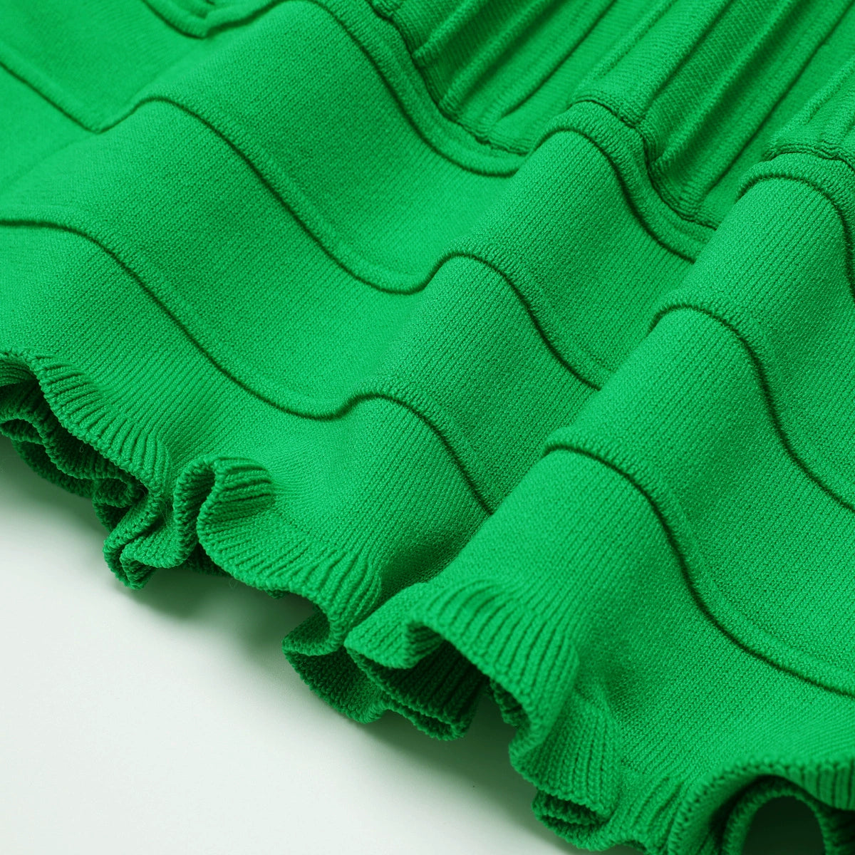Kimiye Effortless Chic Green Ribbed Knit Mini Dress | Square Neck Sleeveless