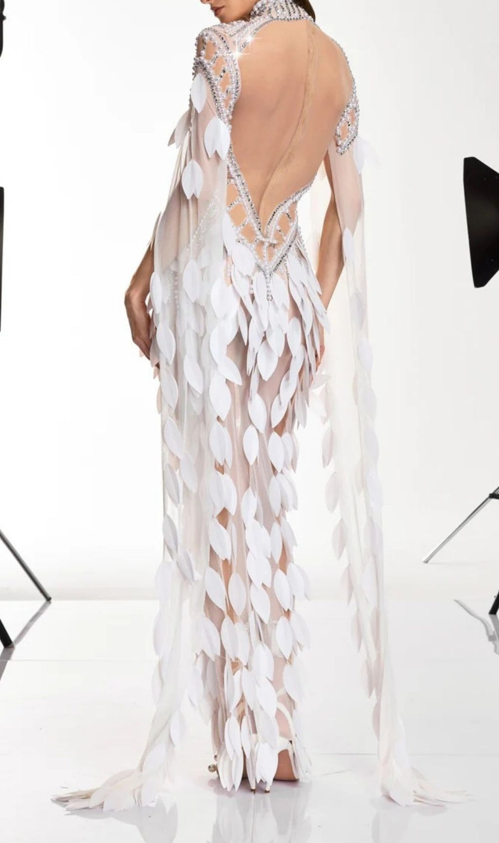 Velune Cape Sleeve Leaf Embellished Maxi Dress