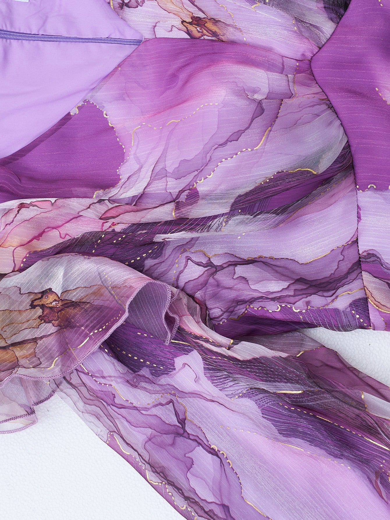 Feya Purple V-Neck Printed Long Sleeve Maxi Dress