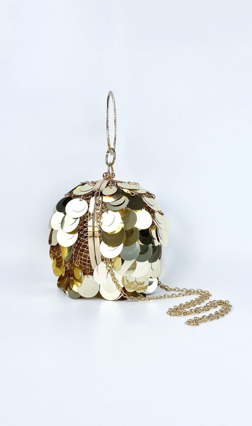 Glamorous Adaiba Gold Sequin Ball Clutch Handbag | Dazzling Ring Handle