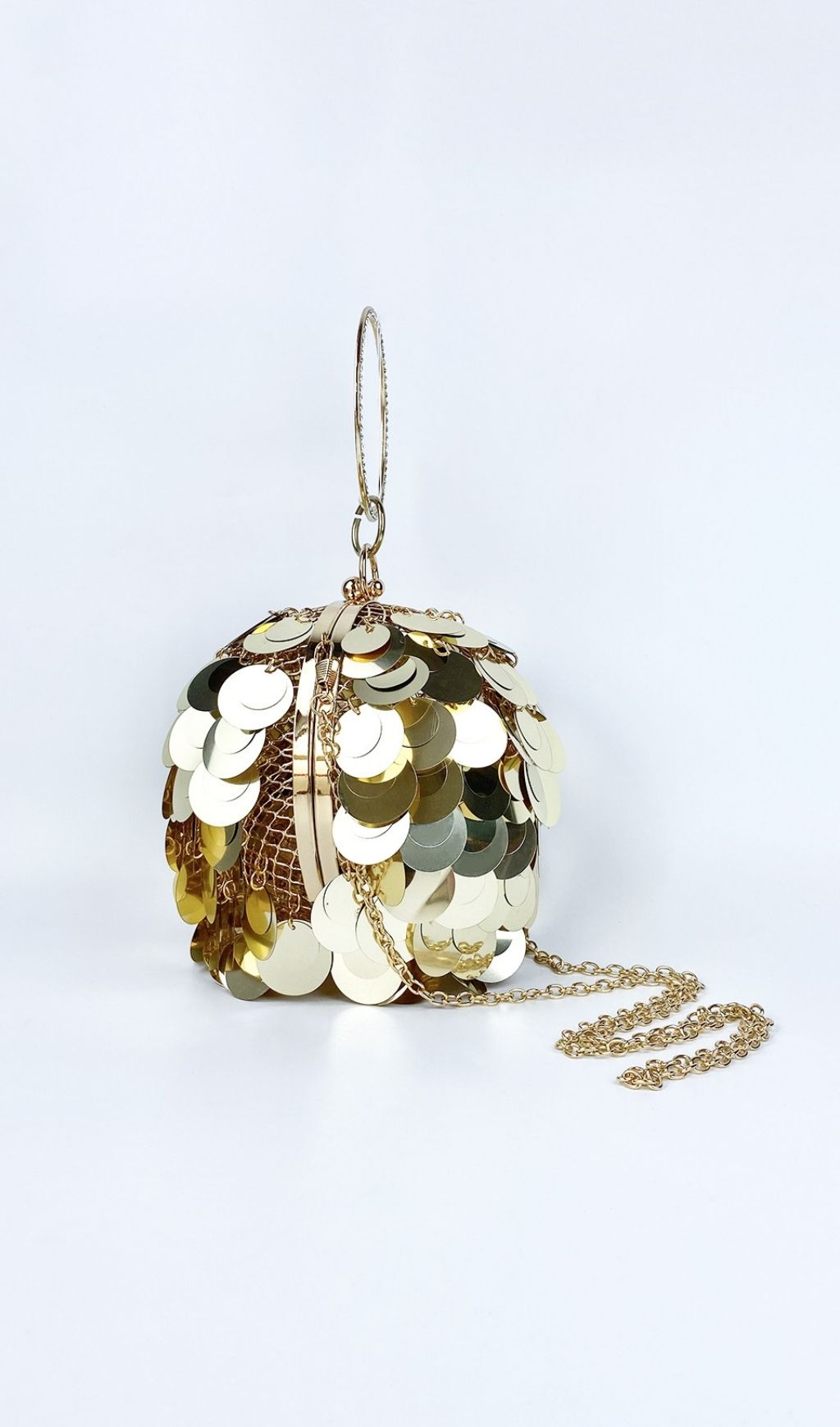 Glamorous Adaiba Gold Sequin Ball Clutch Handbag | Dazzling Ring Handle