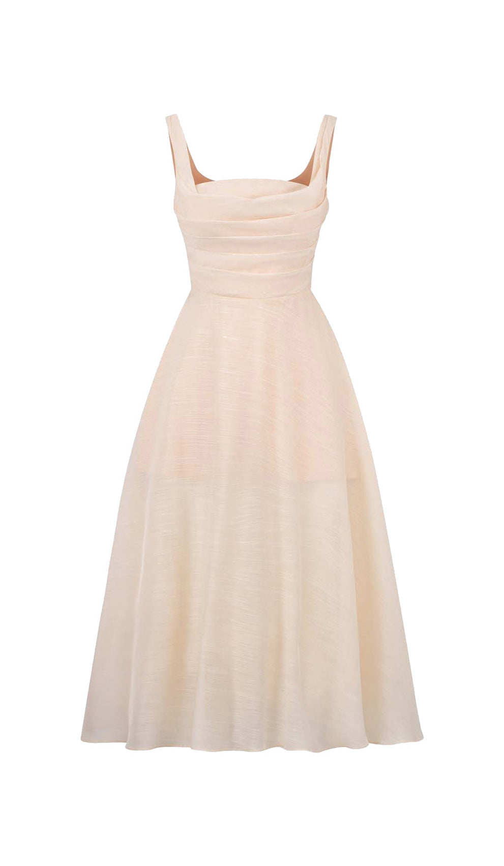 Pleated Cami Slim Midi Dress In White