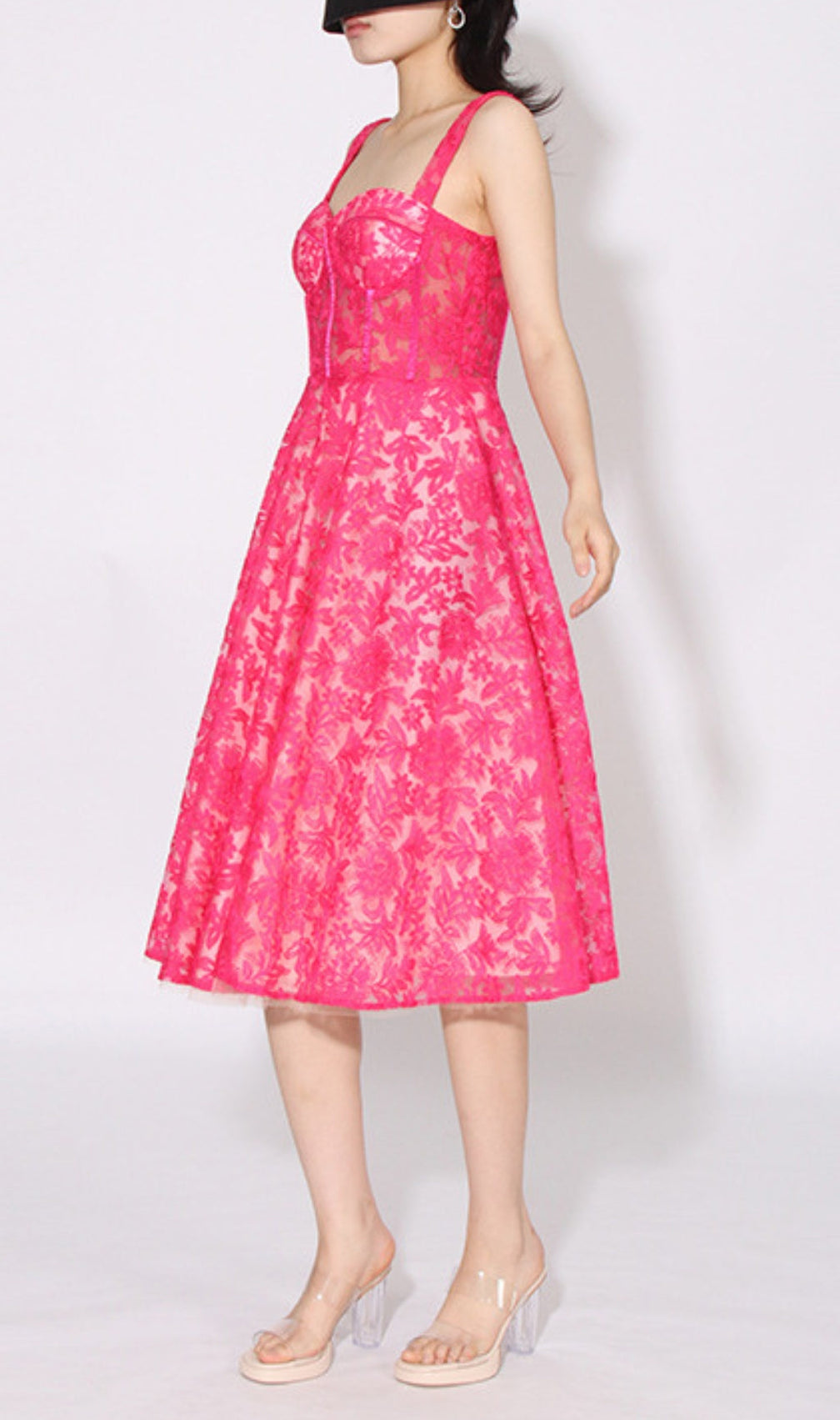 Asayo Pink Embroidery Midi Dress