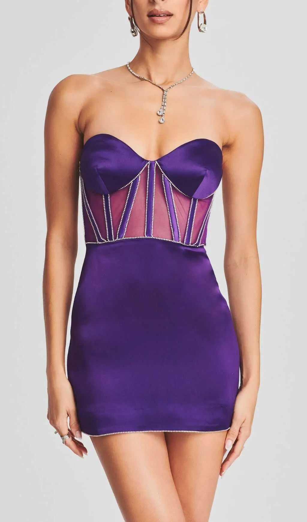 Mesh Corset Mini Dress In Purple