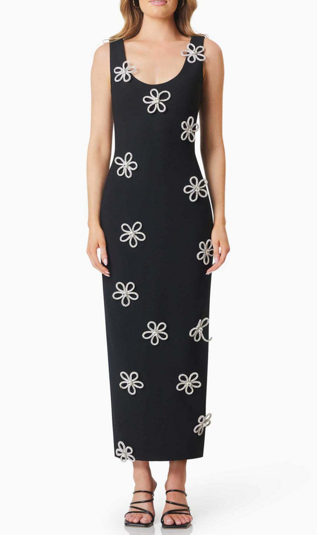 Hunt Black Strappy Flower Bandage Maxi Dress