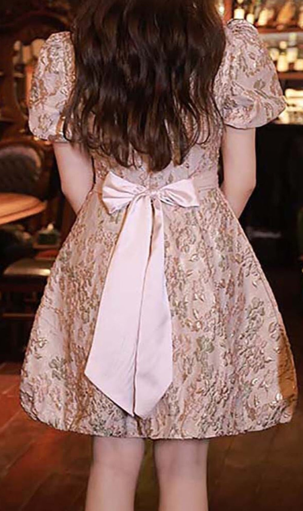 Puff Sleeve Cutwork Mini Dress In Pink