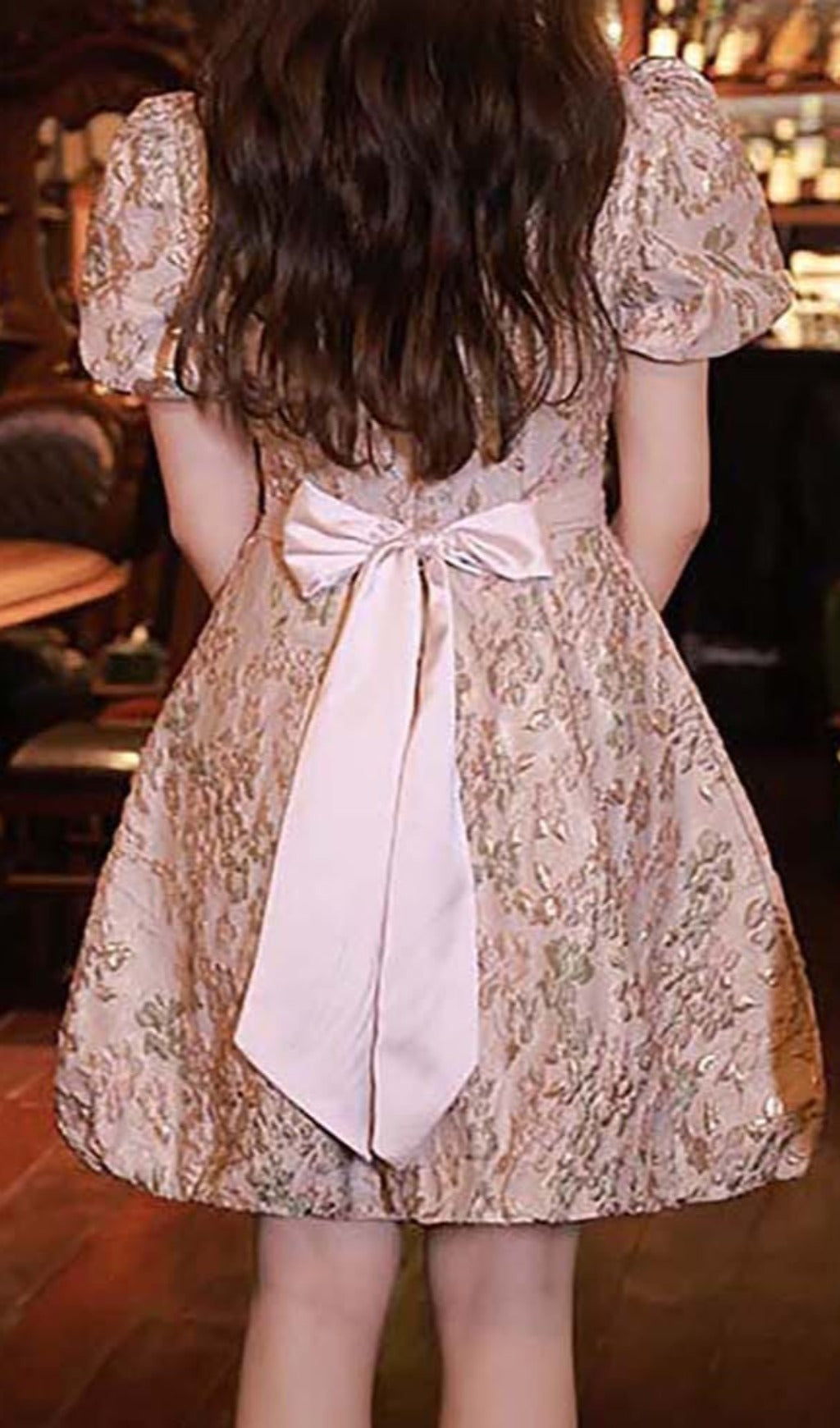 Puff Sleeve Cutwork Mini Dress In Pink