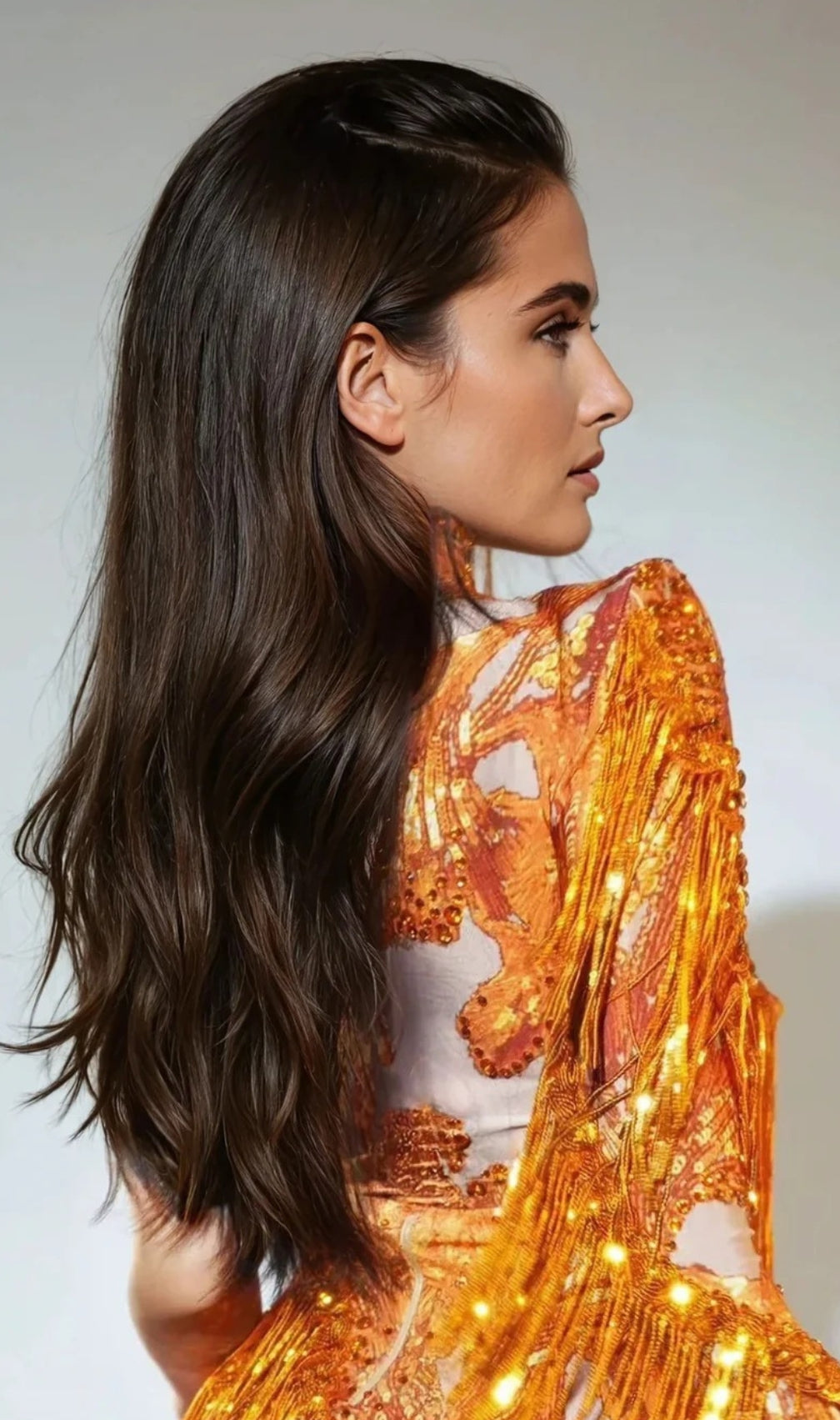 Shatora One Shoulder Rhinestone Fringe Bodysuit In Orange