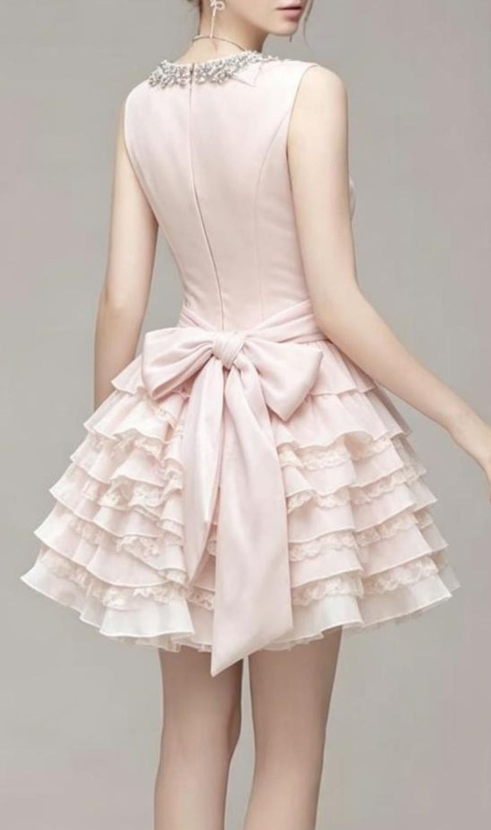 Kiersten Blush Pink Diamante Ruffle Mini Dress