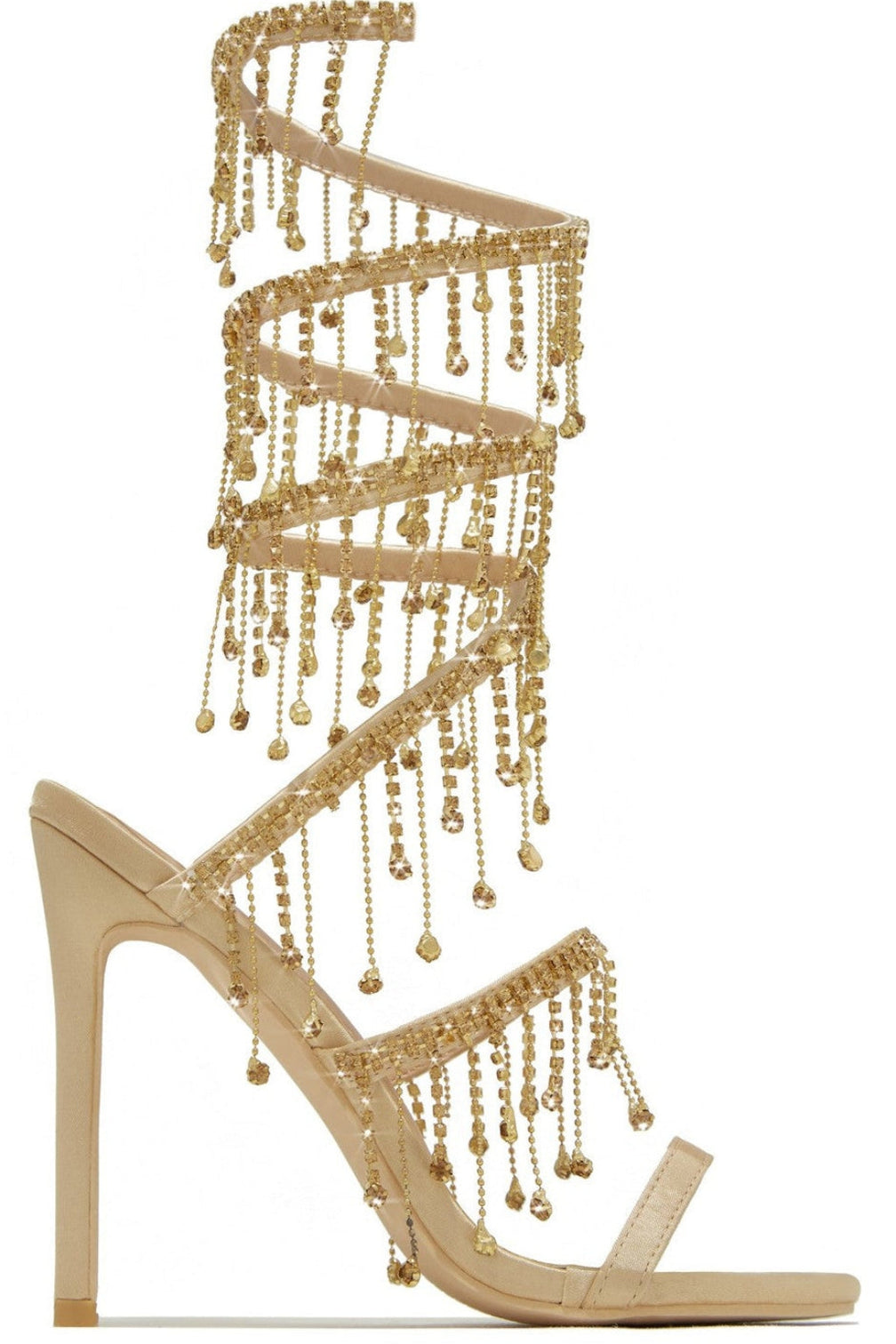 Arabella Rhinestone Tassel Stiletto Heels - Gold