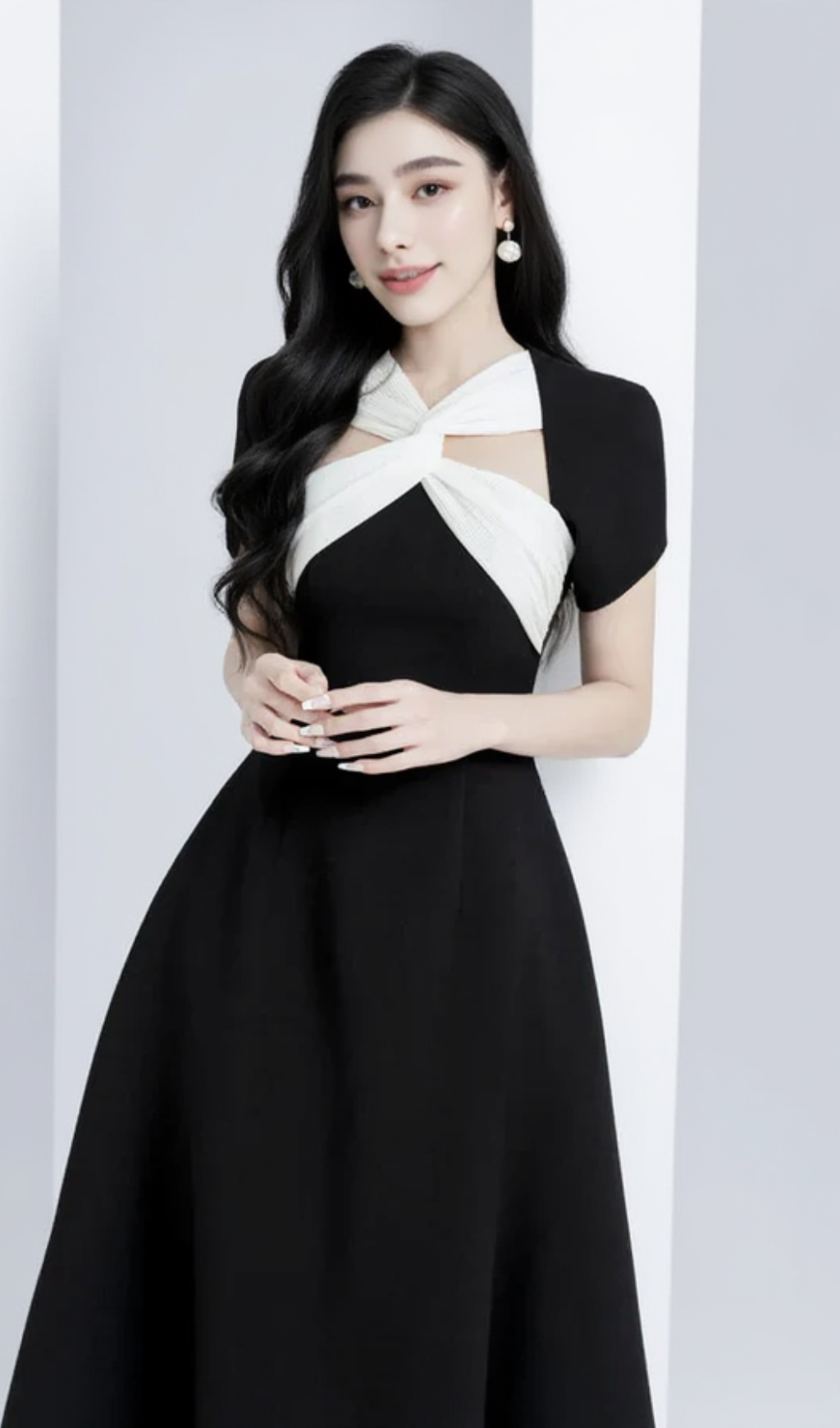 Andrea cut out a-line midi dress in black
