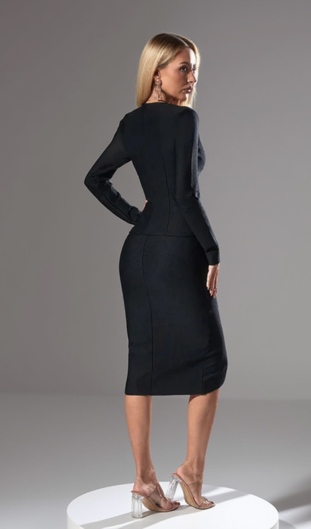 Long Sleeve Single Breasted Bandage Set in black