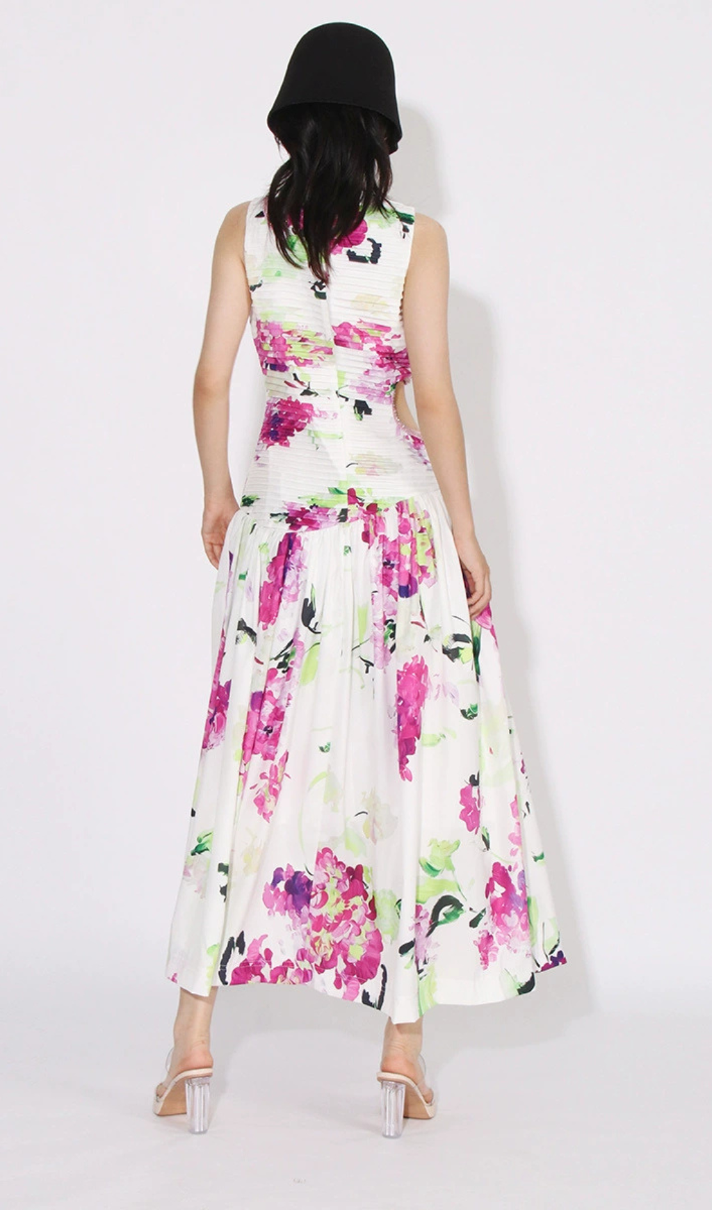 FLORAL CUTOUT MIDI DRESS IN WHITE