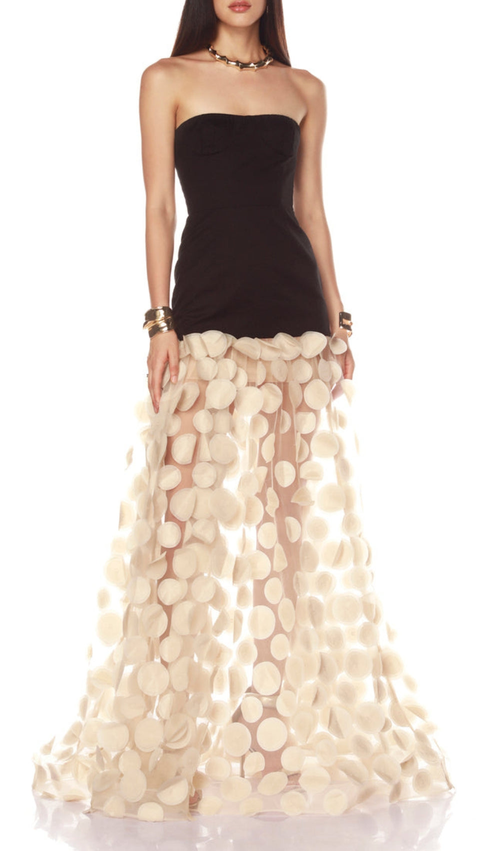 Duffy Strapless Mesh Dot Maxi Dress