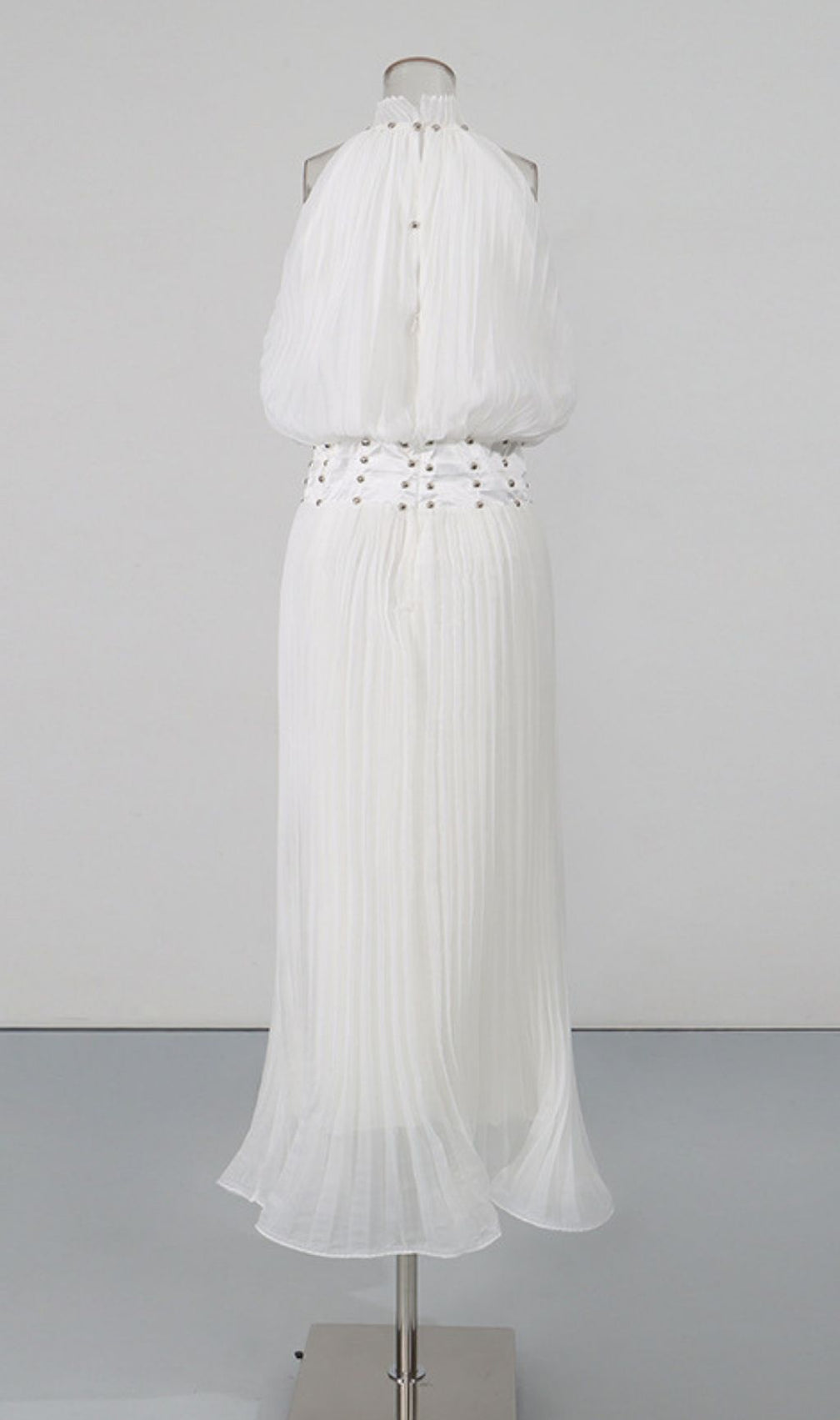 Brithoran Elegant Studded Halter Pleated Maxi Dress