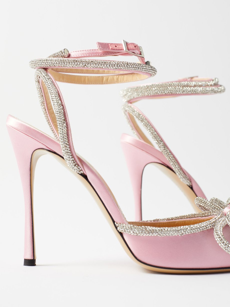 Bow Crystal Satin Heels In Blush