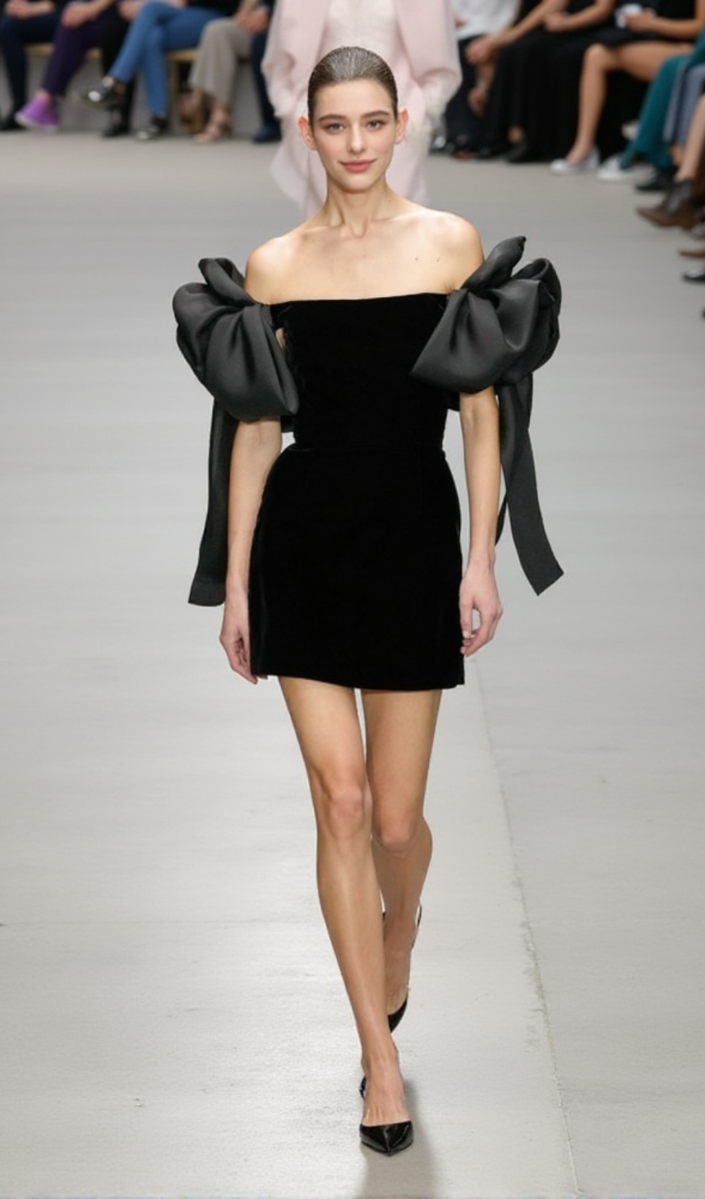 off-shoulder mini dress in black