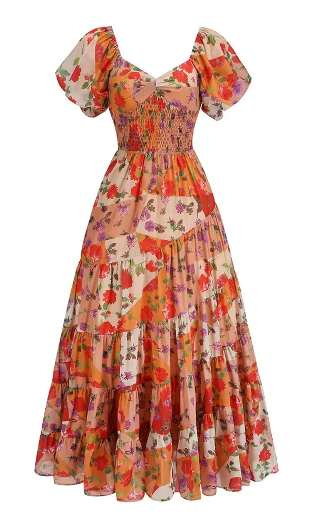 PUFF SLEEVE FLORAL PRINTED MAXI DRESS