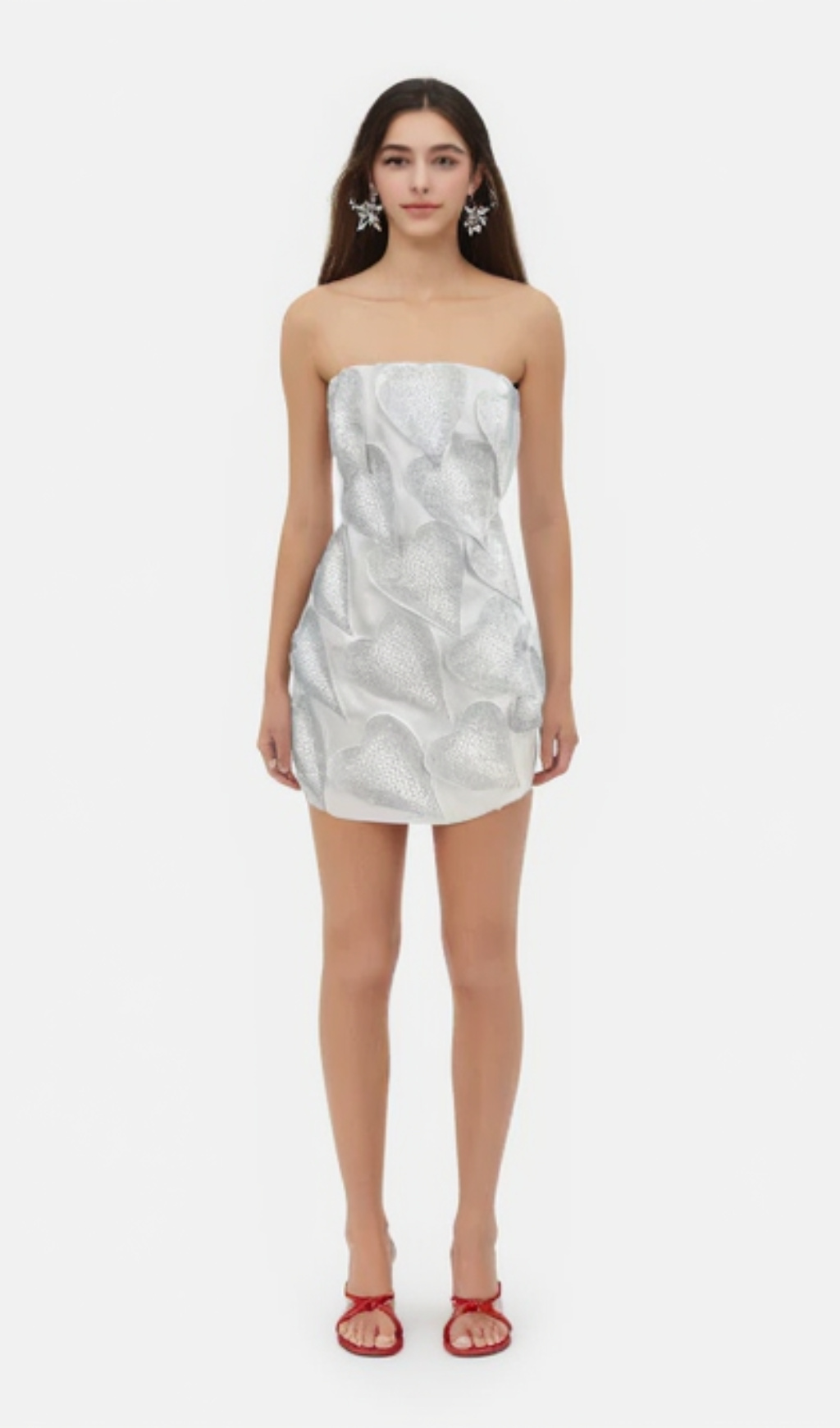crystal leaf embellished mini dress in white