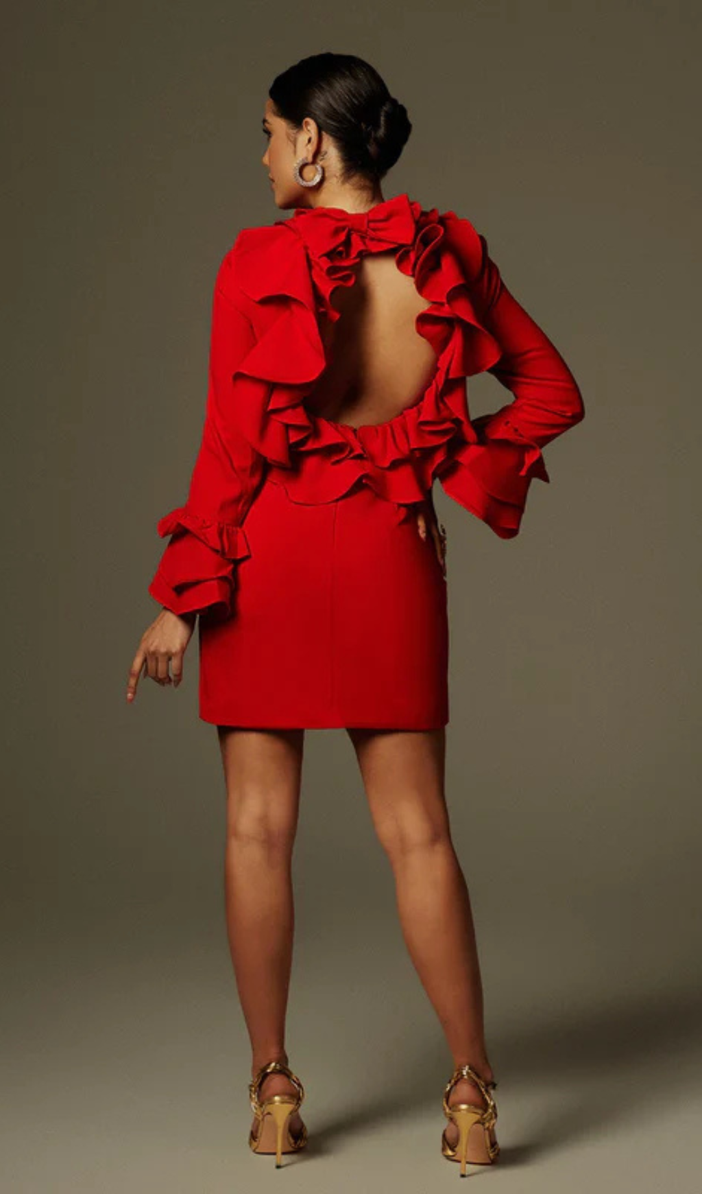 Alessandro Ruffle Backless Mini Dress in red